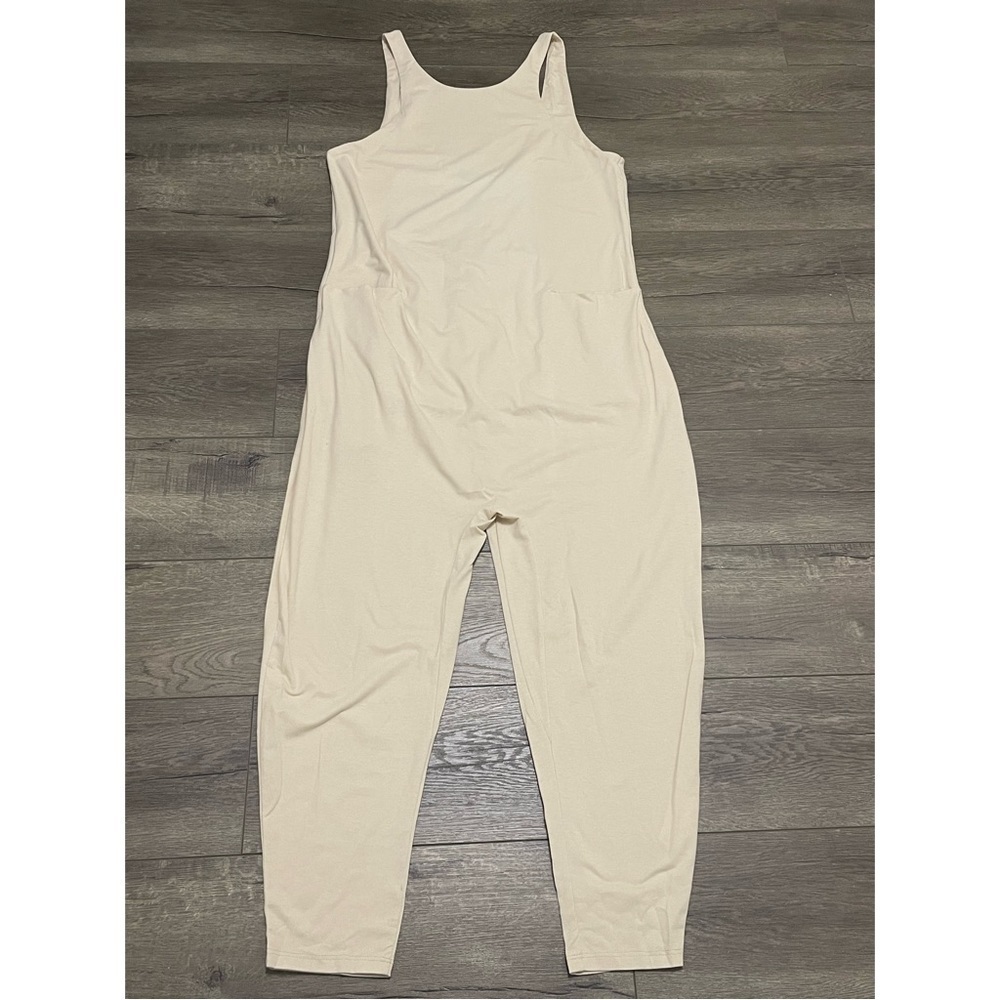 Lunya Restore Pocket Jumpsuit Latte White Tapered Skinny Leg Loungewear Sz XL. - Picture 2 of 12